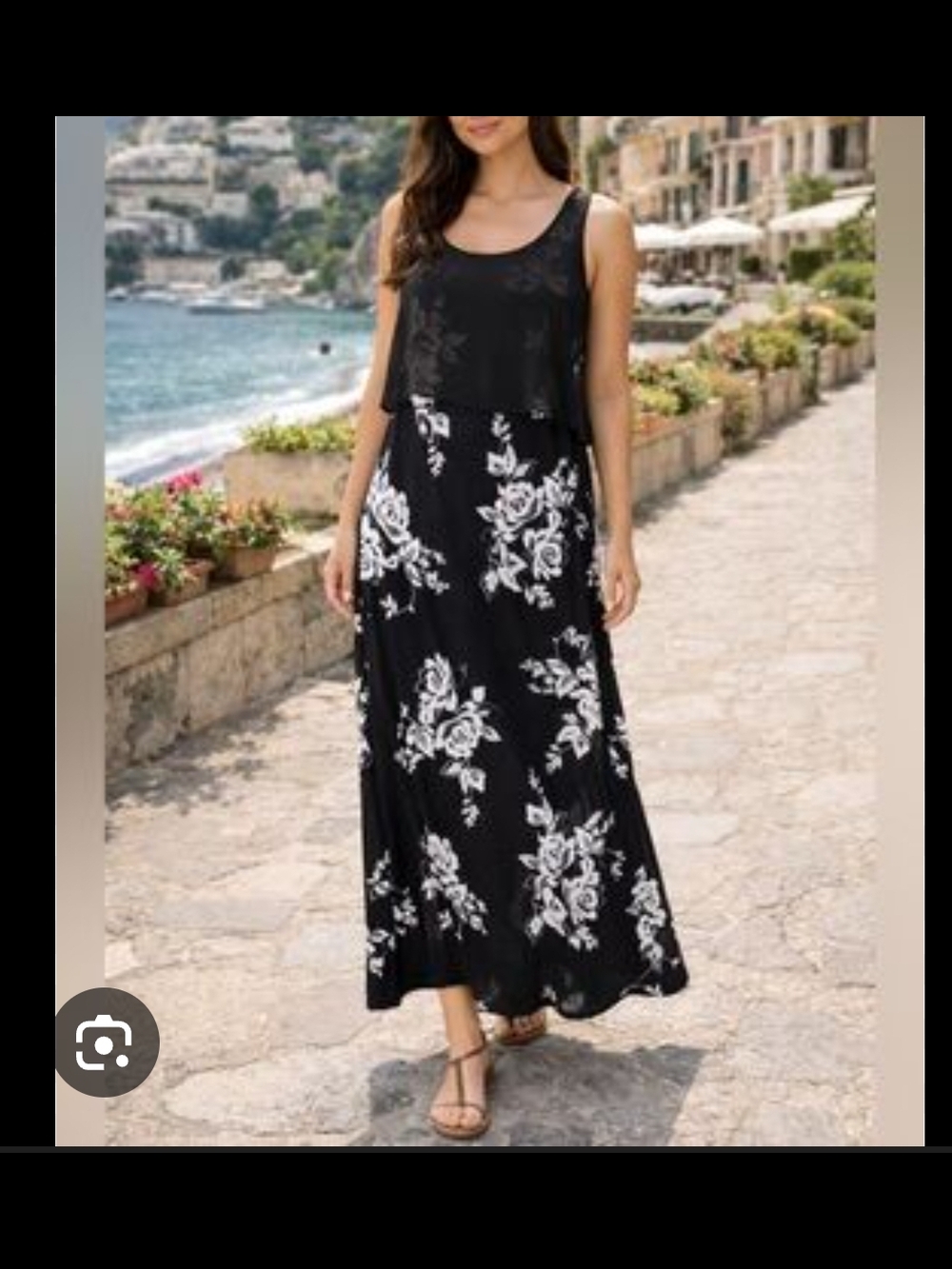 Kensie Black/White Maxi Dress Sz L Floral Print Viscose Spandex